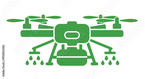 Green silhouette of a modern quadcopter drone with landing gear shown