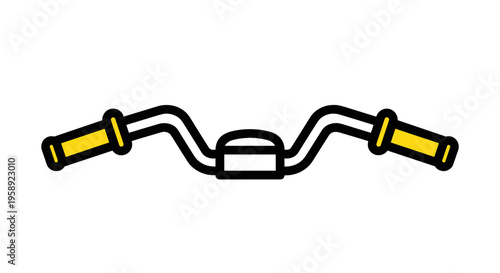 A minimalist black line art vector icon depicting a bicycle handlebar with bright yellow grips
