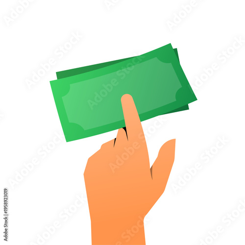 Hand holding small amount of cash between fingers. affordable price, low cost, budget friendly payment, minimal expense concept. Modern flat vector illustration suitable for promotions, discounts, sav
