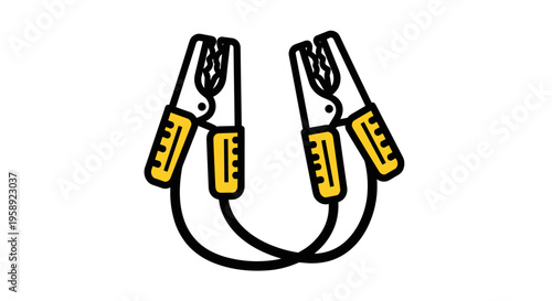 A simple black and yellow illustration of a pair of automotive jump cables used for car battery