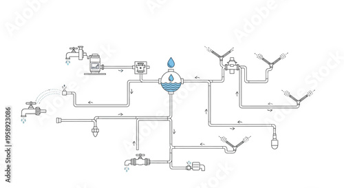 Diagram of an irrigation system with main valve backflow preventer and zone valves