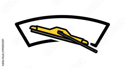 A simple flat vector icon illustration showing a yellow car windshield wiper on a glass window