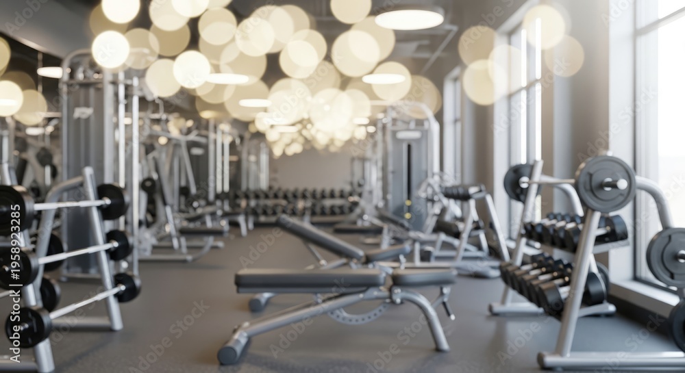 Obraz premium Modern Gym Interior with Various Exercise Equipment and Bright Lighting.