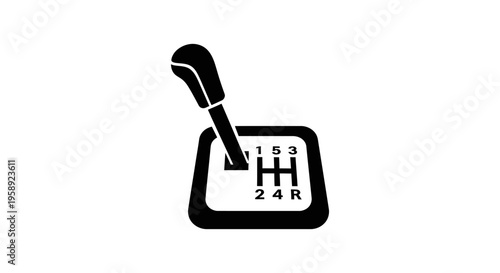 Black and White Graphic Depicting a Car's Gear Shift Lever on White Background