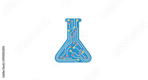 Conceptual illustration depicting a lab flask infused with circuit board elements, creative design