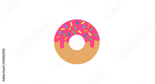 Delicious and colorful cartoon doughnut with vibrant pink frosting and sprinkles design