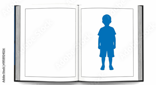 Depiction of a child's silhouette within an open book, symbolizing innocence and learning.