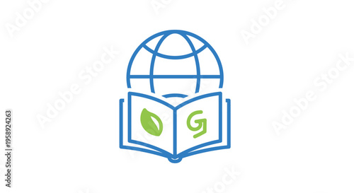 Global knowledge and learning icon representing education, the earth, and nature in a logo design