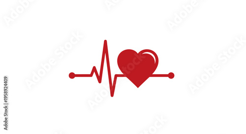 Heartbeat graphic of red heart symbol combined with a vital sign pulse on white background
