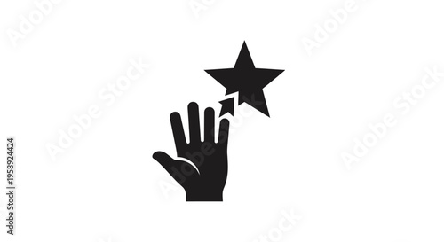 Iconic illustration of hand reaching for a star against a plain white background