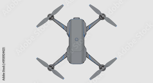 High-Angle Perspective of a Grey Drone with Propellers Against a Neutral Background