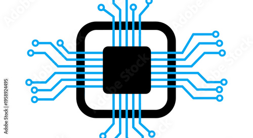 Illustration depicting a modern digital processor chip with integrated circuit design