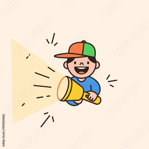 Curious Child Discovering With A Flashlight A New Adventure Beckons