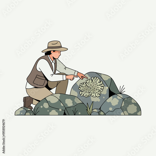 Curious Explorer Investigates Unique Lichen Growth On Ancient Boulders Outdoor Adventure