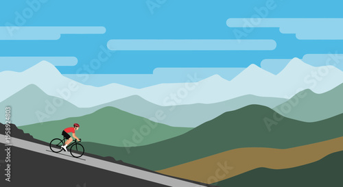 Cyclist Ascending Majestic Mountain Peaks Under A Striped Sky