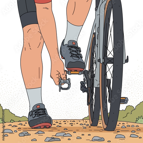 Cyclist Attaching Cleat To Pedal Ready For Trail Ride