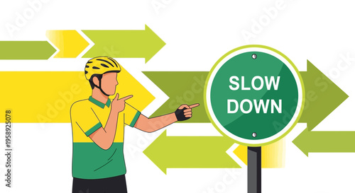 Cyclist Instructs Slow Down With Directional Arrows