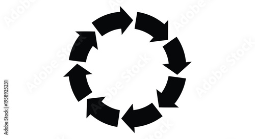 Circular arrangement of black arrows forming a complete rotational cycle on a white background