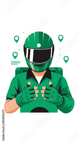 Delivery Person Thumbs Up With Location Pins And Backpack