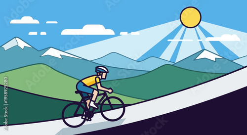 Cycling Adventure Through Majestic Mountain Landscapes Under a Radiant Sun