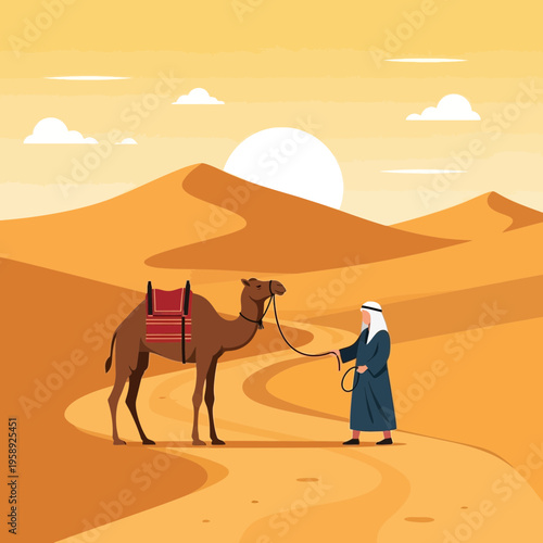 Desert Caravan Journey Underneath A Vast Arid Sky