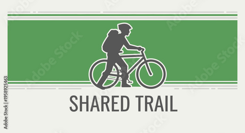 Cyclist Silhouette With Backpack Exploring A Shared Outdoor Trail