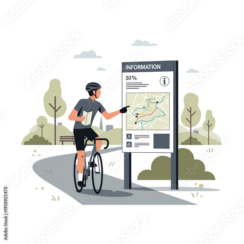 Cyclist Studying Trail Map Information Sign