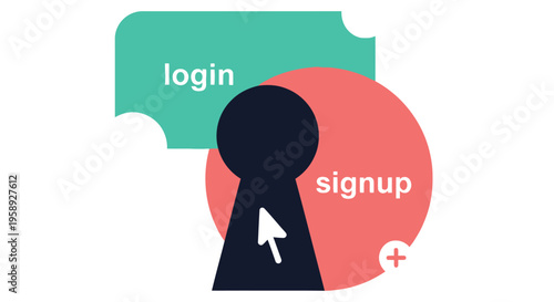 Login and signup interface with a keyhole illustration representing secure access