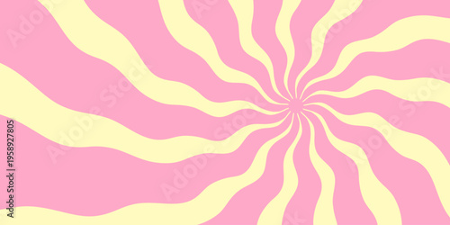 Abstract Swirl Geometric Pattern. Cool Sun Rays Background. Sunrise Texture. Retro Groovy Psychedelic Backdrop Vector Design.