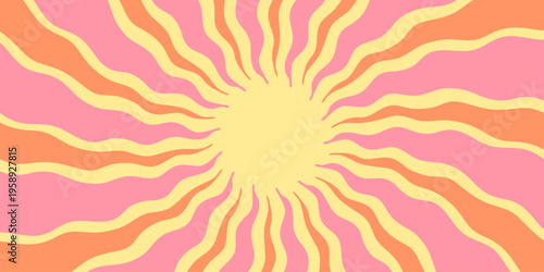 Abstract Swirl Geometric Pattern. Cool Sun Rays Background. Sunrise Texture. Retro Groovy Psychedelic Backdrop Vector Design.