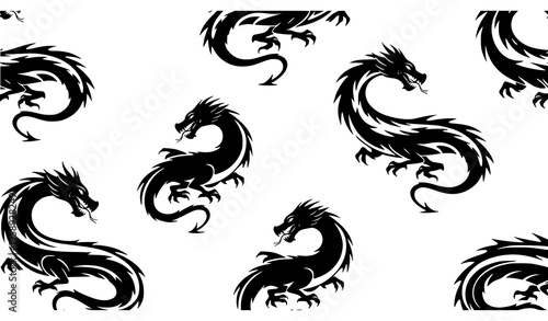 Dragon Silhouette Pattern Vector Background Mythical Motif Wall Design
