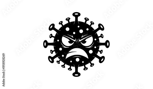 Angry Virus Cartoon Vector Black and White Spiky Germ Character Illustration
