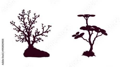 Tree Silhouettes in a Minimalist Graphic Style Against a Clean Transparent Background Artwork