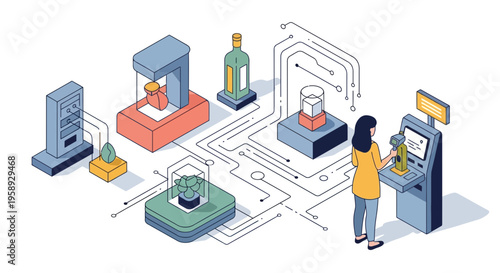 Smart retail shop automated self service cashier kiosk with customer scanning goods products for digital payment