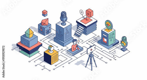Social Media Vlogging Content Creator Video Production Isometric Concept
