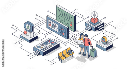 Couple plan trip using smart digital maps travel technology modern terminal for vacation adventure exploration