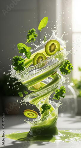 Refreshing green juice vortex isolated for recipe design