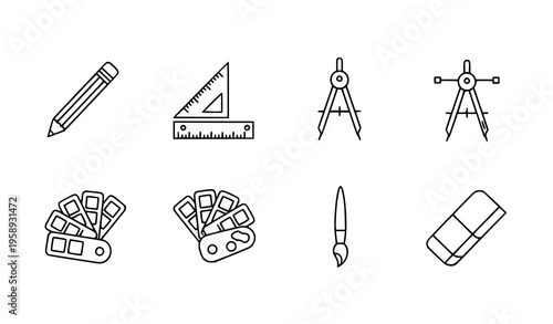 Design tools linear icons set creative outline vector illustration