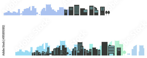 シンプルな街並みのシルエットのフレームイラスト　背景イラスト