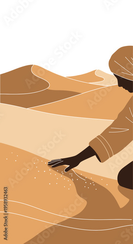 Desert Nomad Sowing Seeds in Arid Landscape Hopeful Future Agriculture