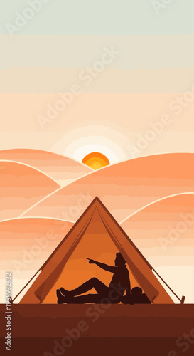 Desert Sunset Camping Adventure Awaits Serene Outdoor Exploration And Scenic Views