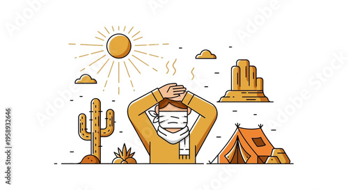 Desert Survival Scene With Person Experiencing Heat And Thirst