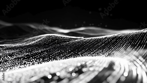 Monochrome Particle Wave | Abstract Light Flow | Digital Black and White Art