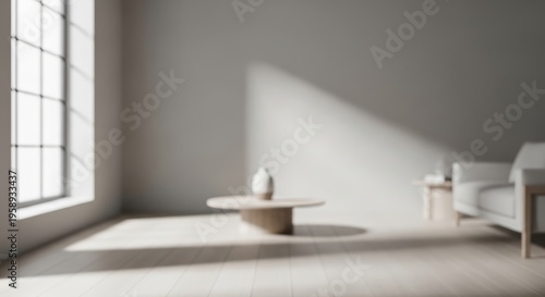 Minimalist Living Room Interior with Natural Light and Modern Furniture.