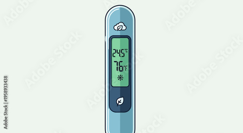 Digital Thermometer With Cloud And Leaf Icons Representing Climate
