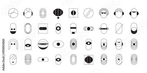 A collection of various eye and iris illustrations are shown on a white background