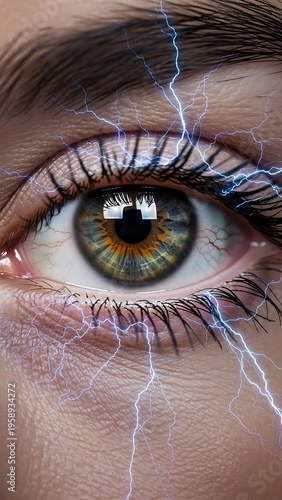 Close up of a human eye with lightning effects.
