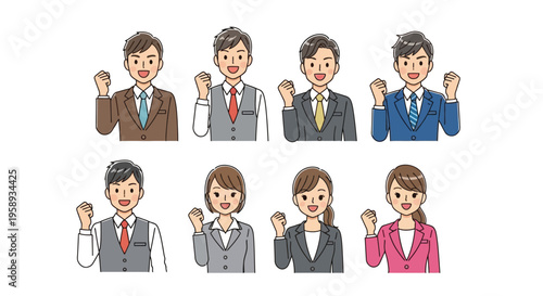 Diverse group of smiling business professionals raising fists in a gesture of success and determination