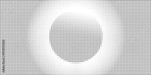 Abstract black and white halftone pattern forming a swirling circular optical illusion.