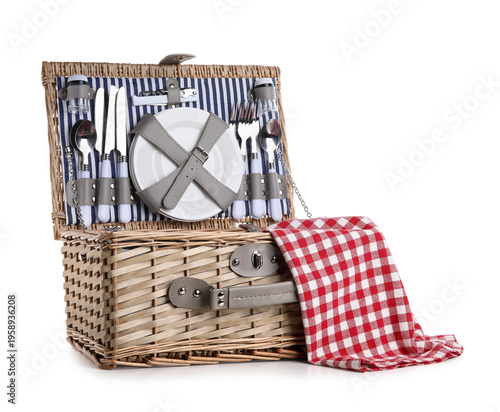 Wicker picnic basket with c...